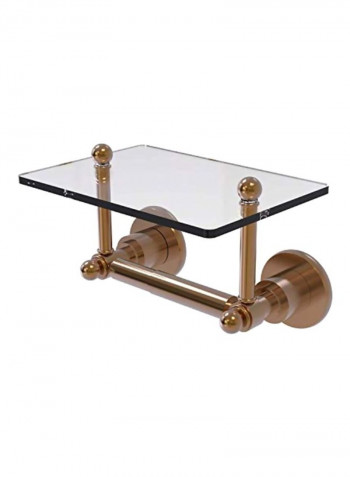 Astor Place Collection Glass Shelf With Toilet Paper Holder Brushed Bronze/Clear 9.3x6x4.9inch
