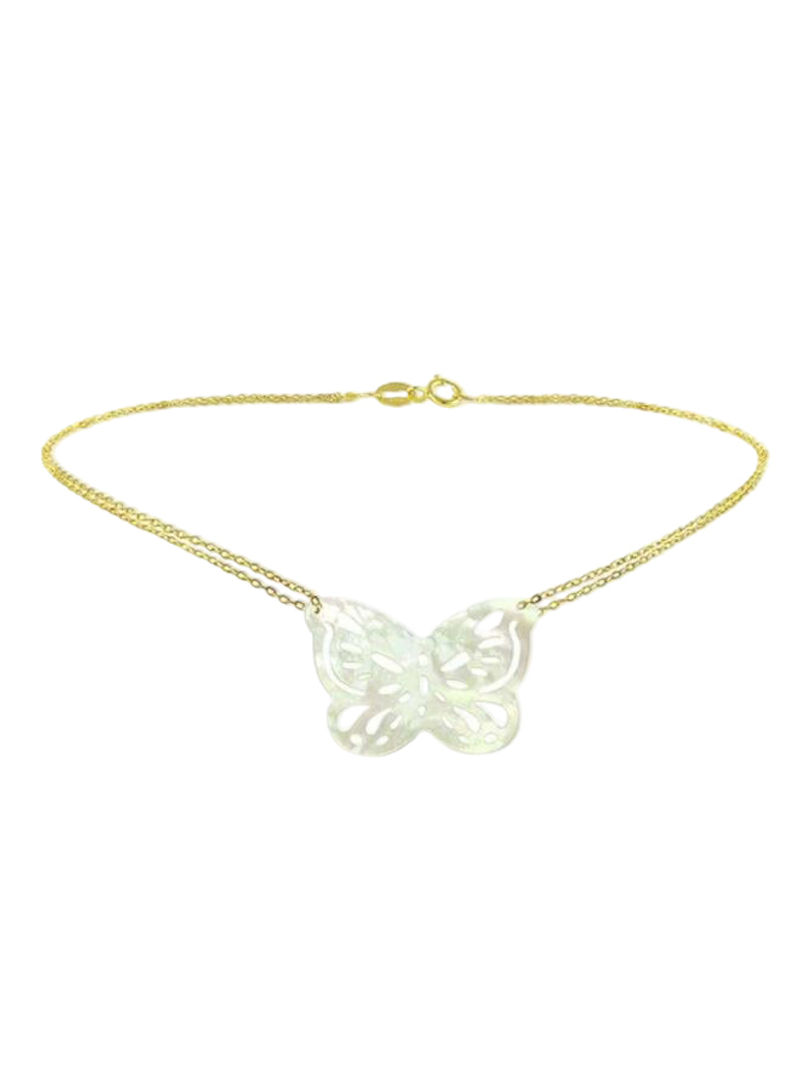 18 Karat Gold Double Link Butterfly Mother Of Pearl Bracelet