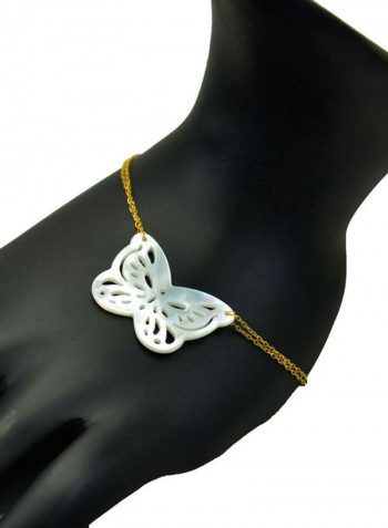 18 Karat Gold Double Link Butterfly Mother Of Pearl Bracelet