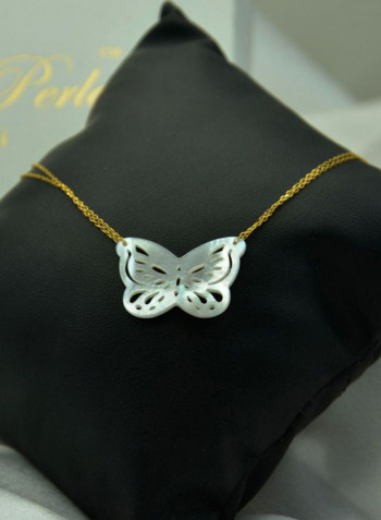 18 Karat Gold Double Link Butterfly Mother Of Pearl Bracelet