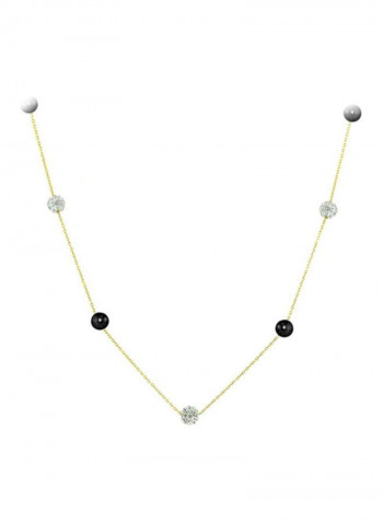 18 Karat Gold Gradual Built-in Crystal Ball And Pearl Necklace