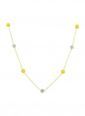 18 Karat Solid Gold Crystal Ball And Pearl Necklace