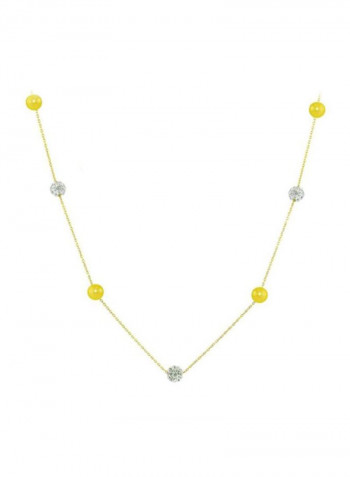 18 Karat Solid Gold Crystal Ball And Pearl Necklace