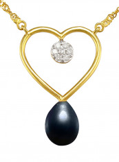 18 Karat Gold 0.07 ct Genuine Diamond And Pearl Heart Pendant Necklace