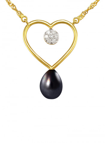 18 Karat Gold 0.07 ct Genuine Diamond And Pearl Heart Pendant Necklace