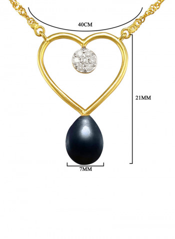 18 Karat Gold 0.07 ct Genuine Diamond And Pearl Heart Pendant Necklace