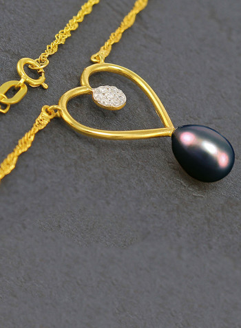 18 Karat Gold 0.07 ct Genuine Diamond And Pearl Heart Pendant Necklace