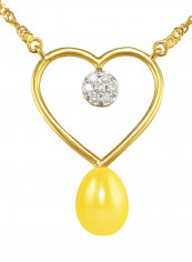 18 Karat Gold 0.07 ct Genuine Diamond And Pearl Heart Pendant Necklace