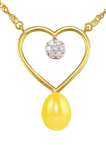18 Karat Gold 0.07 ct Genuine Diamond And Pearl Heart Pendant Necklace