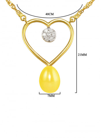 18 Karat Gold 0.07 ct Genuine Diamond And Pearl Heart Pendant Necklace
