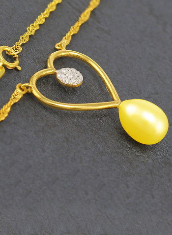 18 Karat Gold 0.07 ct Genuine Diamond And Pearl Heart Pendant Necklace