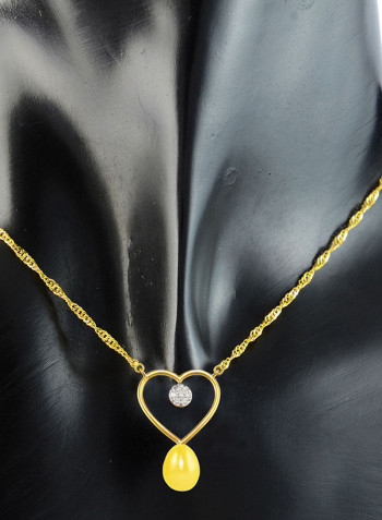 18 Karat Gold 0.07 ct Genuine Diamond And Pearl Heart Pendant Necklace