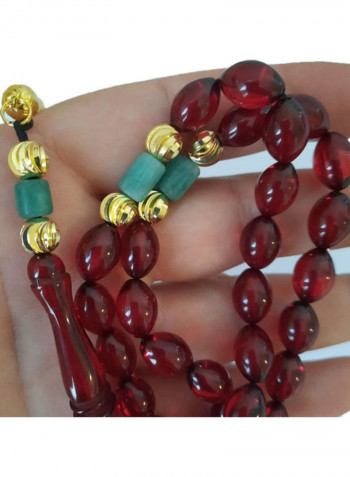 THE DUTCH Rich Burgandy Red Amber Sand With 18k Gold Plated Beads Natural Genuine Authentic Colombian Emerald Rosary. Exclusive Design Timeless Art