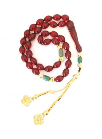 THE DUTCH Rich Burgandy Red Amber Sand With 18k Gold Plated Beads Natural Genuine Authentic Colombian Emerald Rosary. Exclusive Design Timeless Art