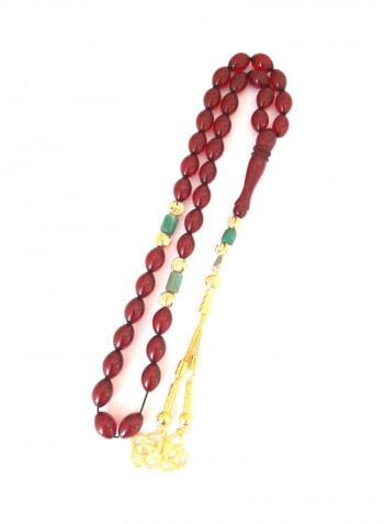 THE DUTCH Rich Burgandy Red Amber Sand With 18k Gold Plated Beads Natural Genuine Authentic Colombian Emerald Rosary. Exclusive Design Timeless Art