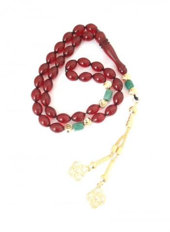 THE DUTCH Rich Burgandy Red Amber Sand With 18k Gold Plated Beads Natural Genuine Authentic Colombian Emerald Rosary. Exclusive Design Timeless Art