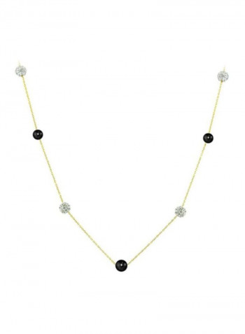 18 Karat Solid Gold Crystal Ball And Pearl Necklace