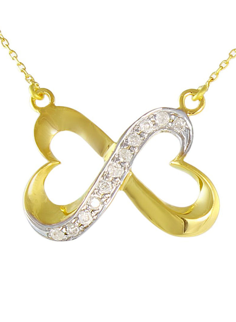18K Solid Gold And 0.11Cts Diamonds Interlocking Hearts Necklace