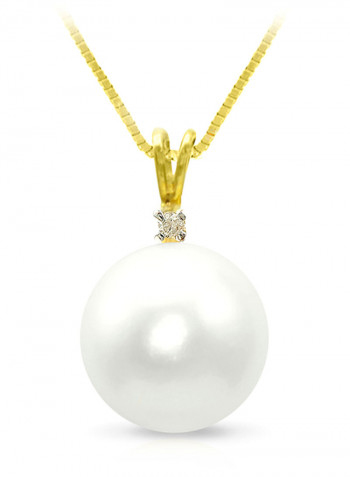 18 Karat Gold 0.02 Carat Diamonds 9-10 mm Pearl Pendant Necklace