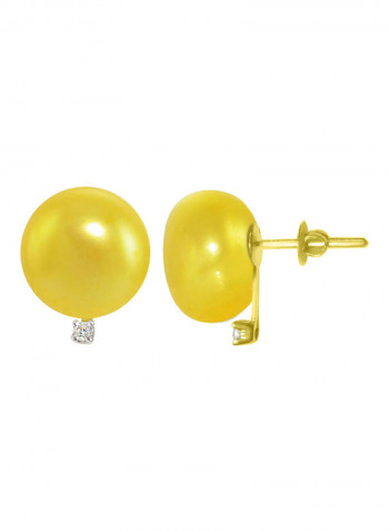 18 Karat Gold 0.04 Carat Diamonds 9-10 mm Pearl Earrings