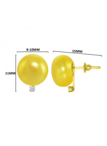 18 Karat Gold 0.04 Carat Diamonds 9-10 mm Pearl Earrings