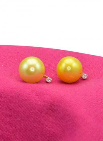 18 Karat Gold 0.04 Carat Diamonds 9-10 mm Pearl Earrings