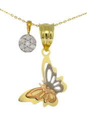 18K Gold Genuine Diamonds Butterfly And Solitaire Necklace 0.07 Carat
