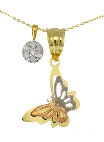 18K Gold Genuine Diamonds Butterfly And Solitaire Necklace 0.07 Carat