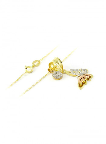 18K Gold Genuine Diamonds Butterfly And Solitaire Necklace 0.07 Carat