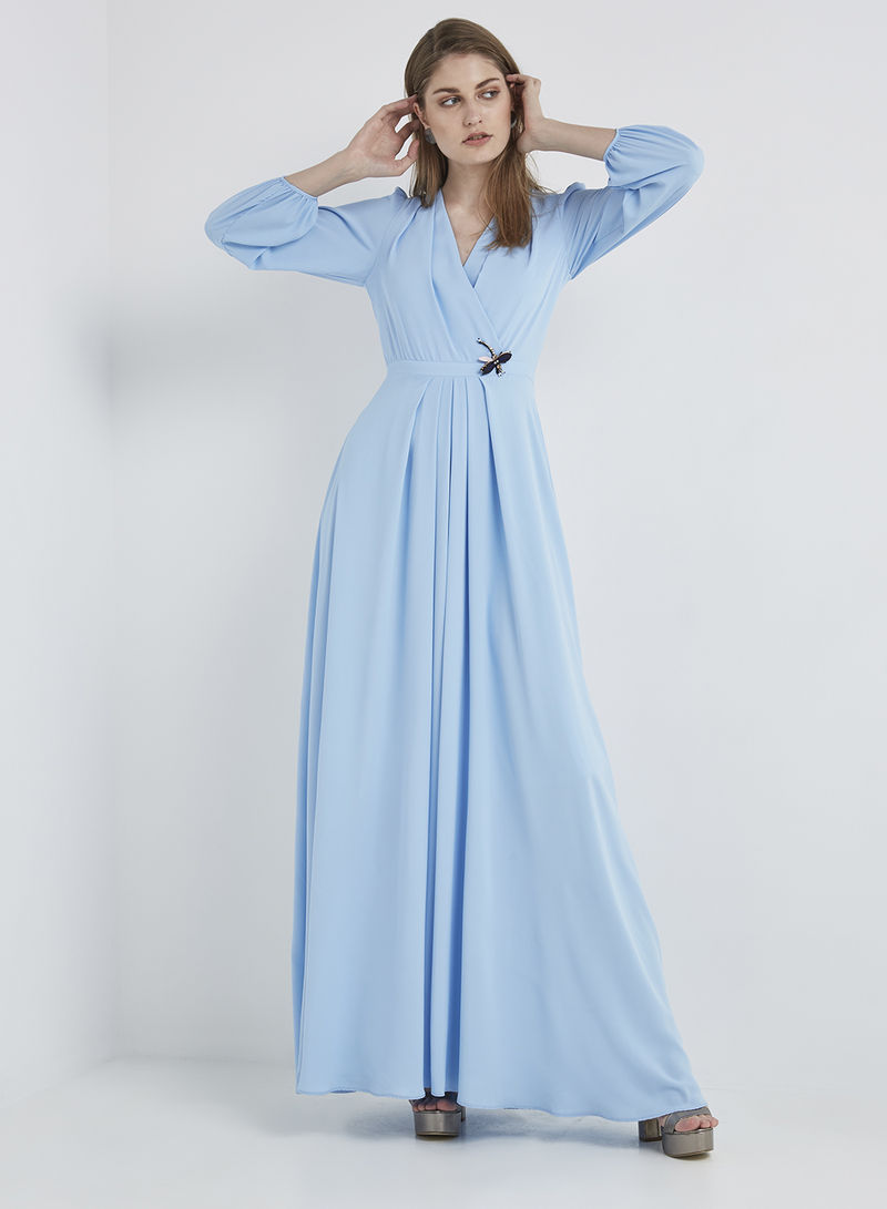 Delicate Three-Quarter Sleeve Maxi Dress Blue