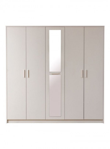 Boston 5-Door Wardrobe With Mirror White/Silver