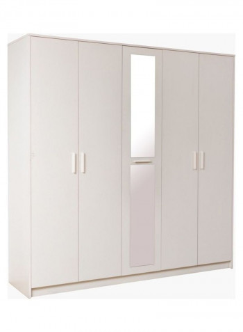 Boston 5-Door Wardrobe With Mirror White/Silver
