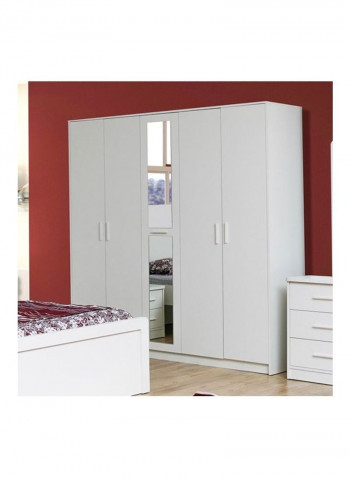 Boston 5-Door Wardrobe With Mirror White/Silver
