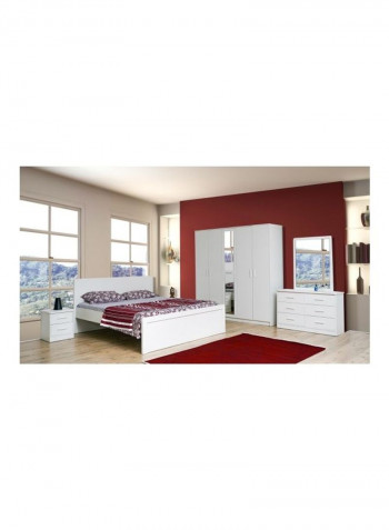Boston 5-Door Wardrobe With Mirror White/Silver