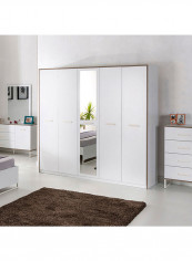 Travis 5-Door Wardrobe With Mirror White 210x210x55cm