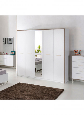 Travis 5-Door Wardrobe With Mirror White 210x210x55cm