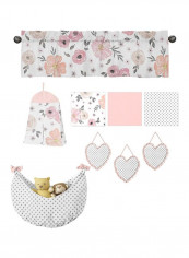 11-Piece Rose Flower Polka Dot Floral Crib Bedding Set
