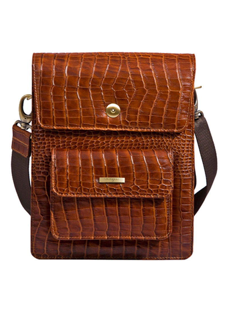 Wittet Croco Leather Messenger Bag Brown