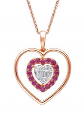 18 Karat Rose Gold 0.09 Carat Heart Shaped Diamond Pendant in Ruby