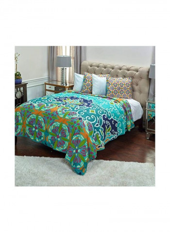 Printed Cotton Quilt Green/Blue/Orange 106x92inch