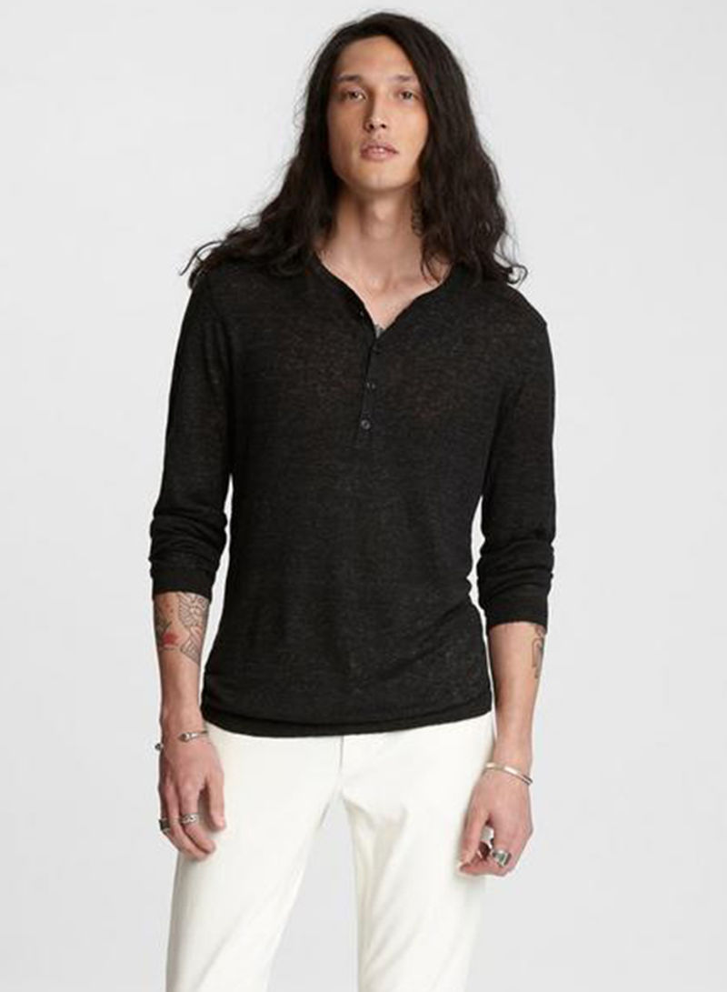 Long Sleeve Henley T-Shirt Black