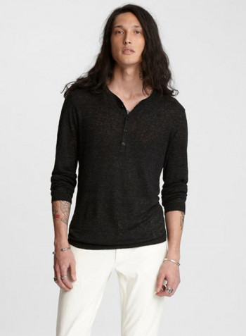 Long Sleeve Henley T-Shirt Black