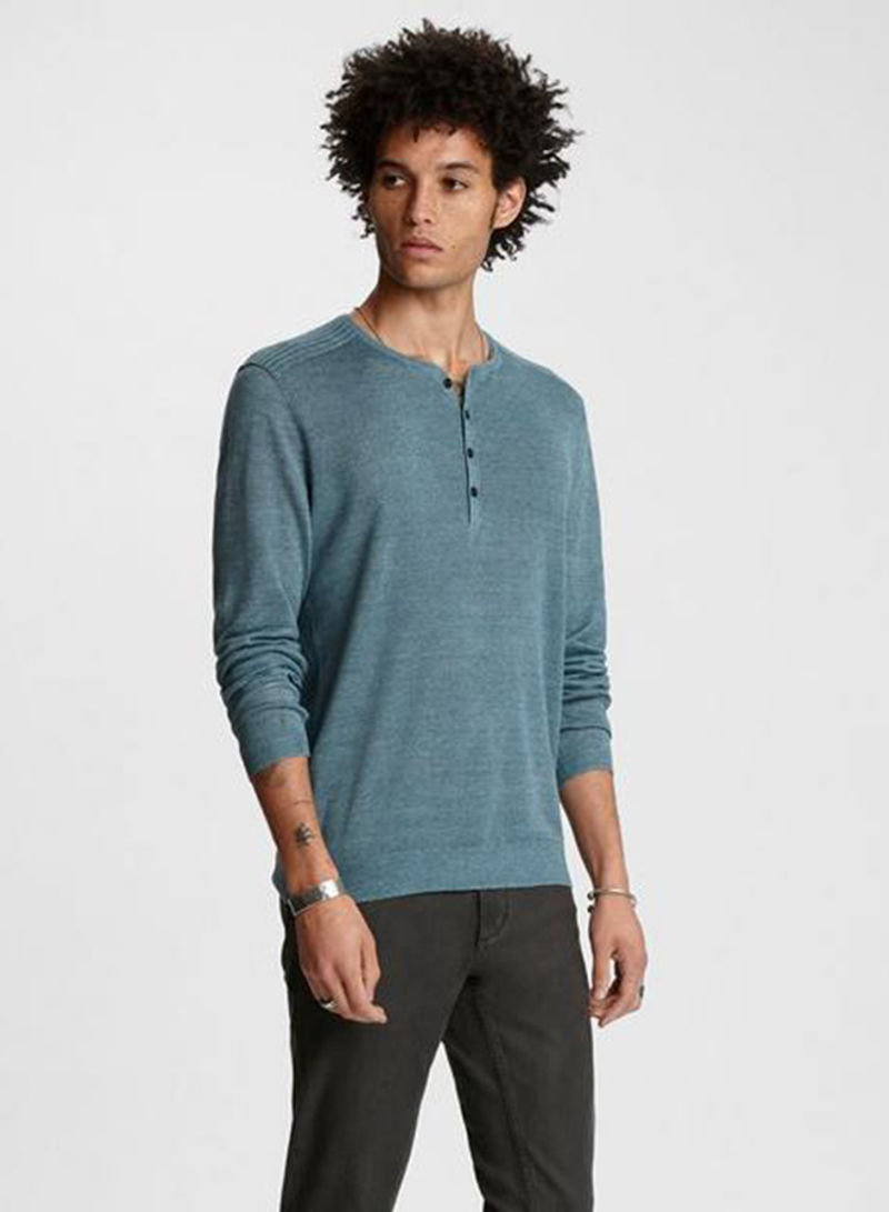 Long Sleeve Henley T-Shirt Blue