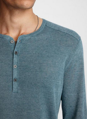 Long Sleeve Henley T-Shirt Blue