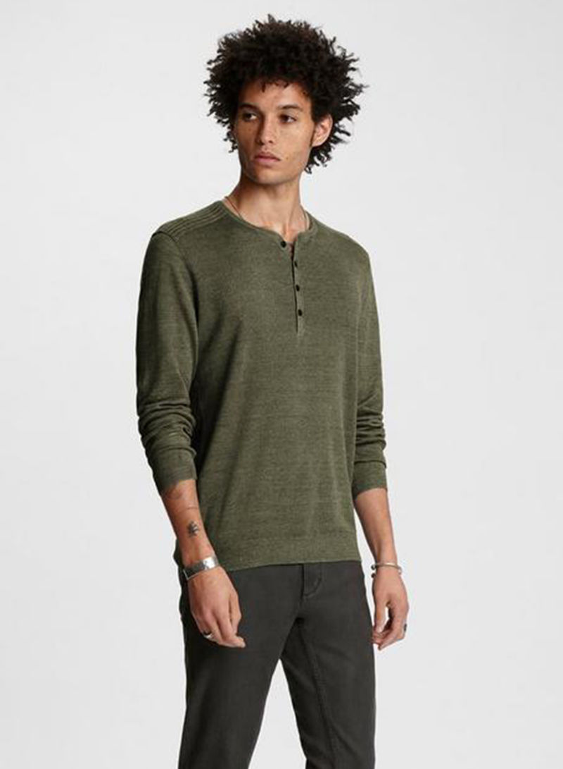 Long Sleeve Henley T-Shirt Green
