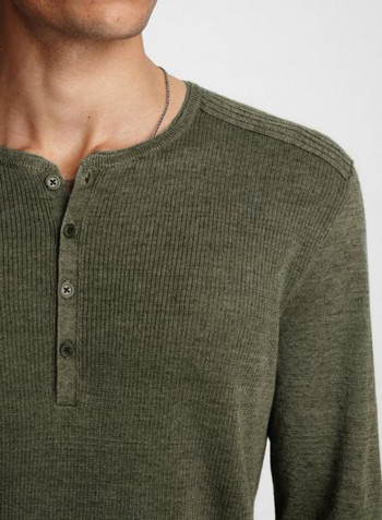 Long Sleeve Henley T-Shirt Green