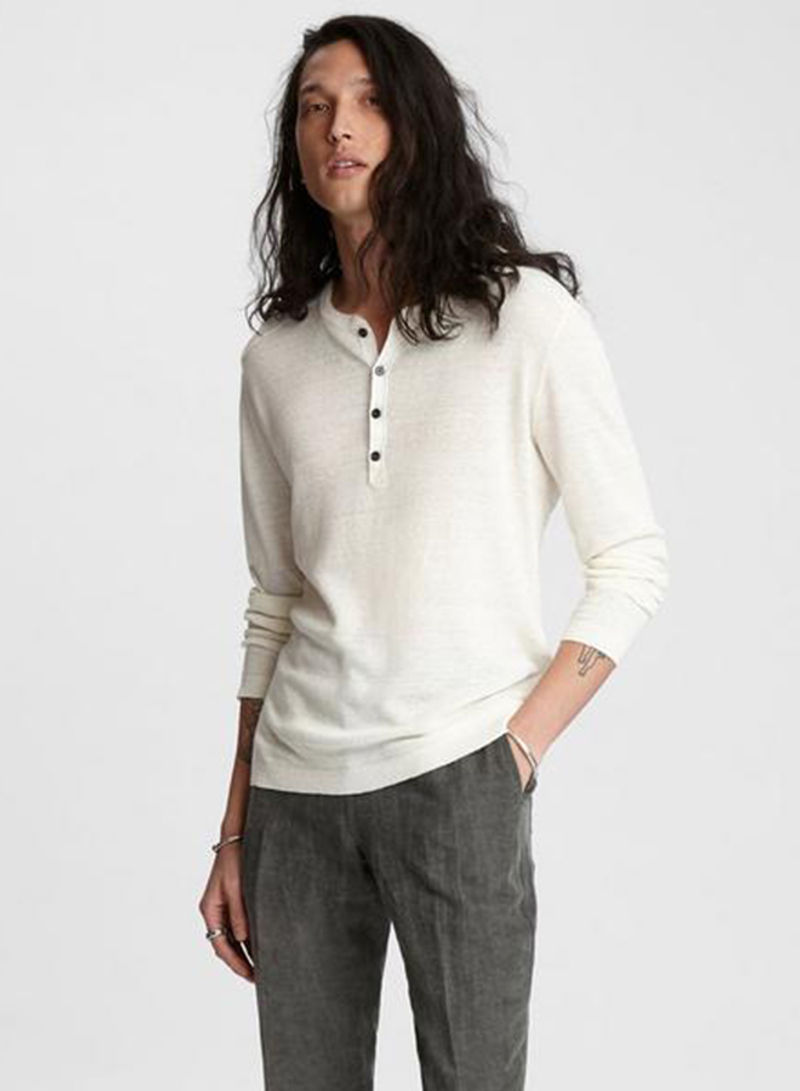 Long Sleeve Henley T-Shirt White