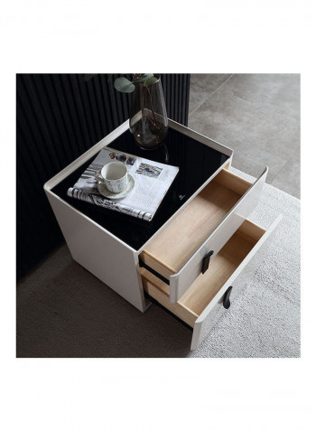 Solid Wooden Night Stand White/Black 50x40x46cm