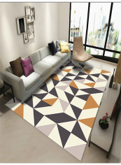 Block Soft Comfortable Anti-Skid Living Room Carpet Grey/Yellow/White 200x300centimeter