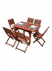 7-Pieces Acacia Wood Table And Chairs Set Brown 161x207x138cm